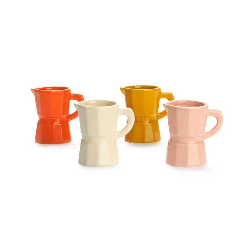 Set 4 tazzine da caffè a forma di moka in ceramica in 4 diversi colori nei toni della terra